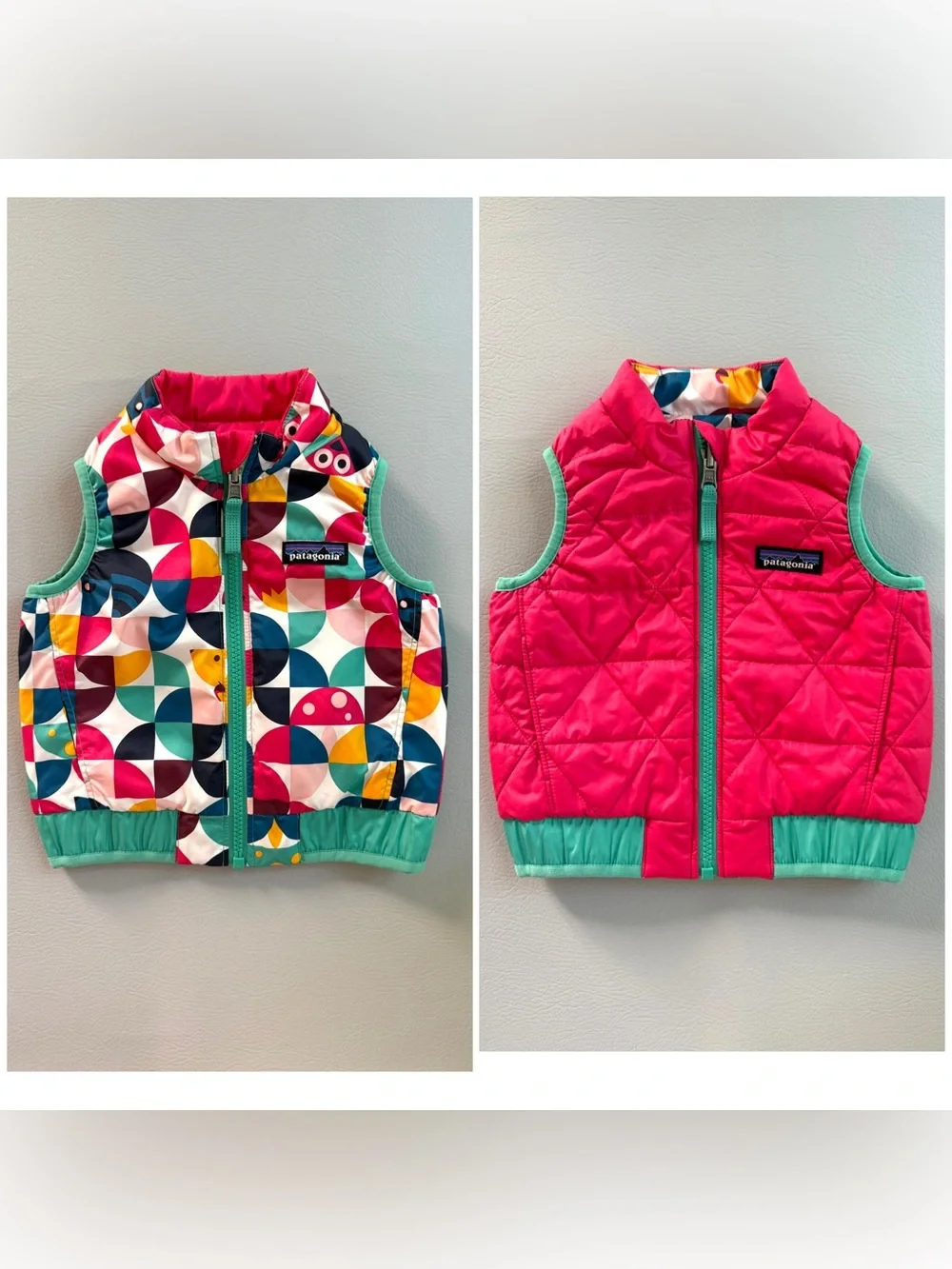 Patagonia Baby Animal Puffer Vest Reversible Pink 3-6M Runs Big like 12-18M